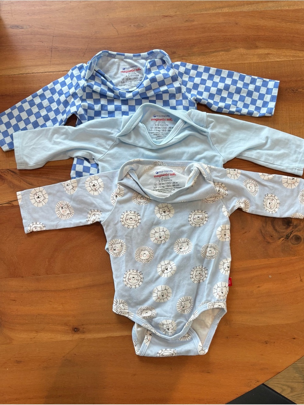 Magnetic Me Light Blue Baby One-Piece Bodysuit Trio